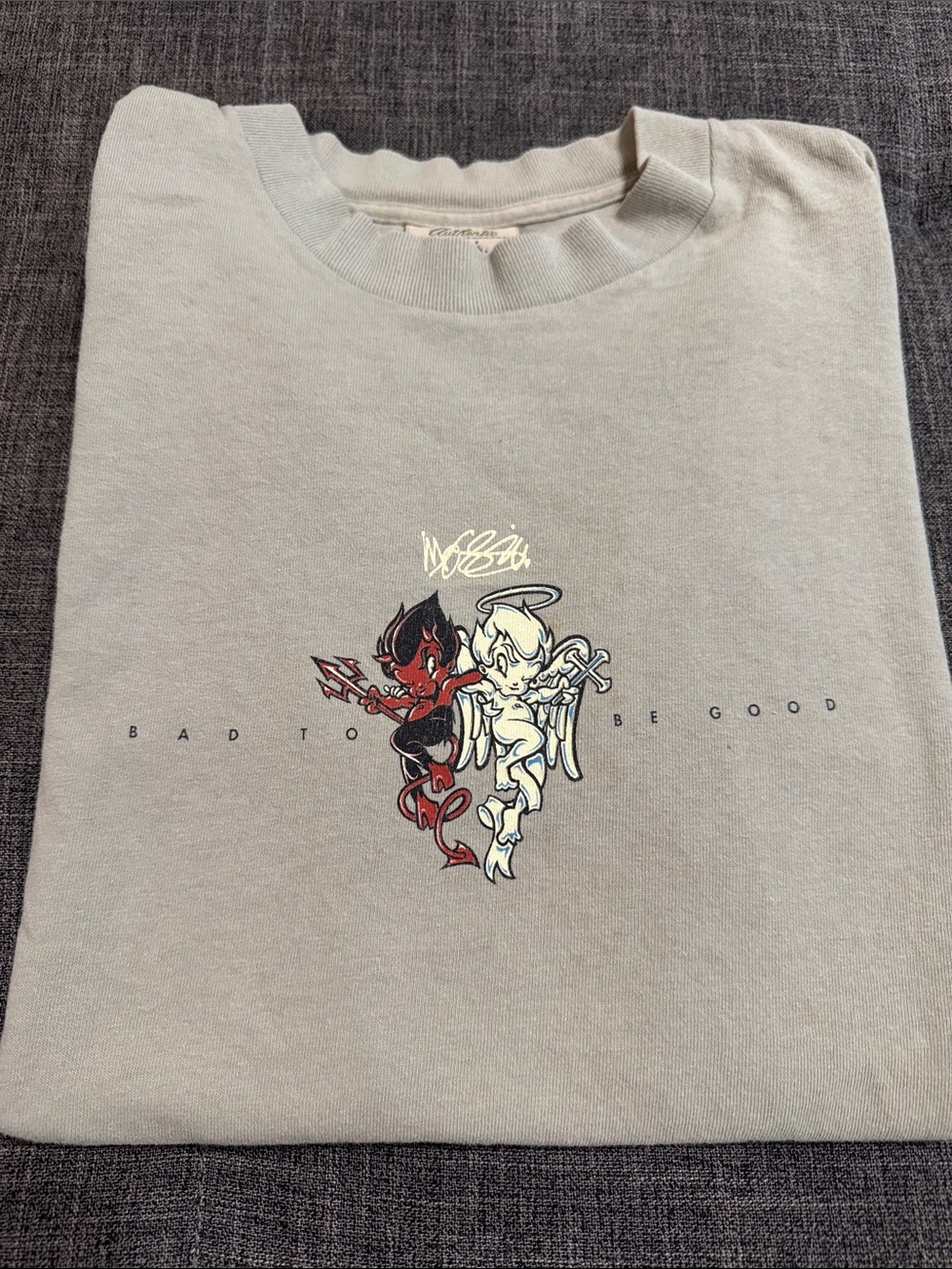 Vintage 90s Mossimo Bad To Be Good Angel Devil Graphic T-Shirt Made USA